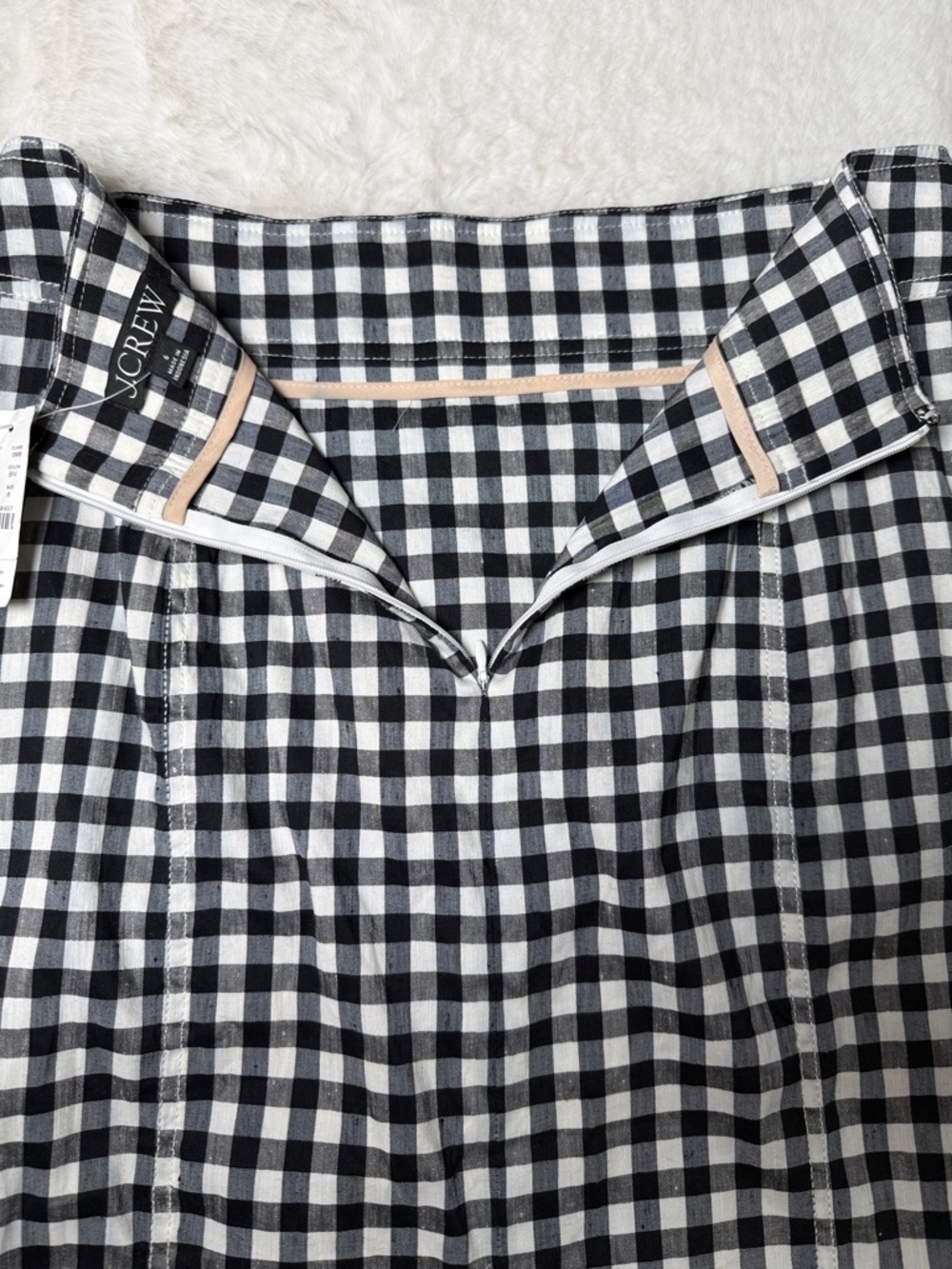 J Crew No 2 Linen Stretch Gingham Check Pencil Skirt 6 Black White Classic NEW - Picture 13 of 17